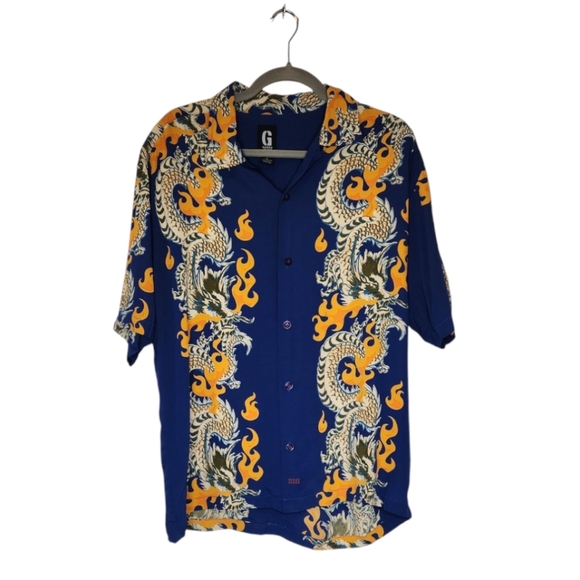 Guess Vintage Dragon and Flames Button Down Short Sleeve Shirt M - Picture 1 of 6